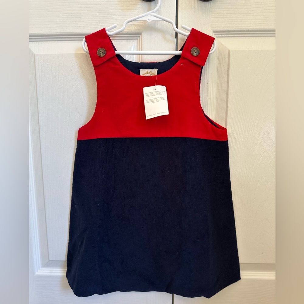 NWT The Beaufort Bonnet Company Red and Navy corduroy dress size 7